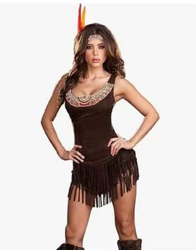 Free Shipping Superior Quality Hunter Women Pocahontas Adult Fancy Dress Halloween Cosplay Costume Aboriginals Chief Costume