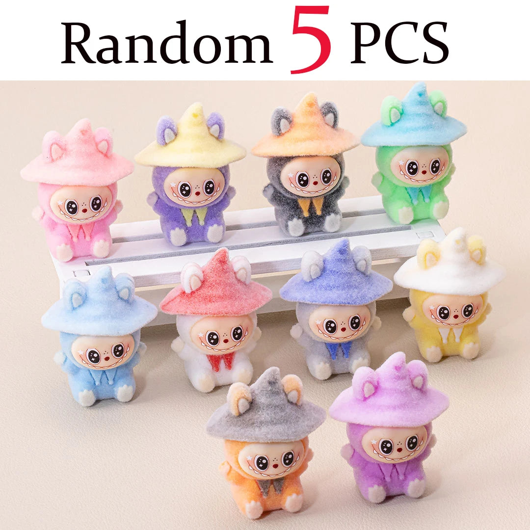 1-10Pcs Lububu Anime Magician Flocked DIY Action Figure Decorative Pendant Desktop Kawaii Dolls Car Ornaments Toy Christmas Gift