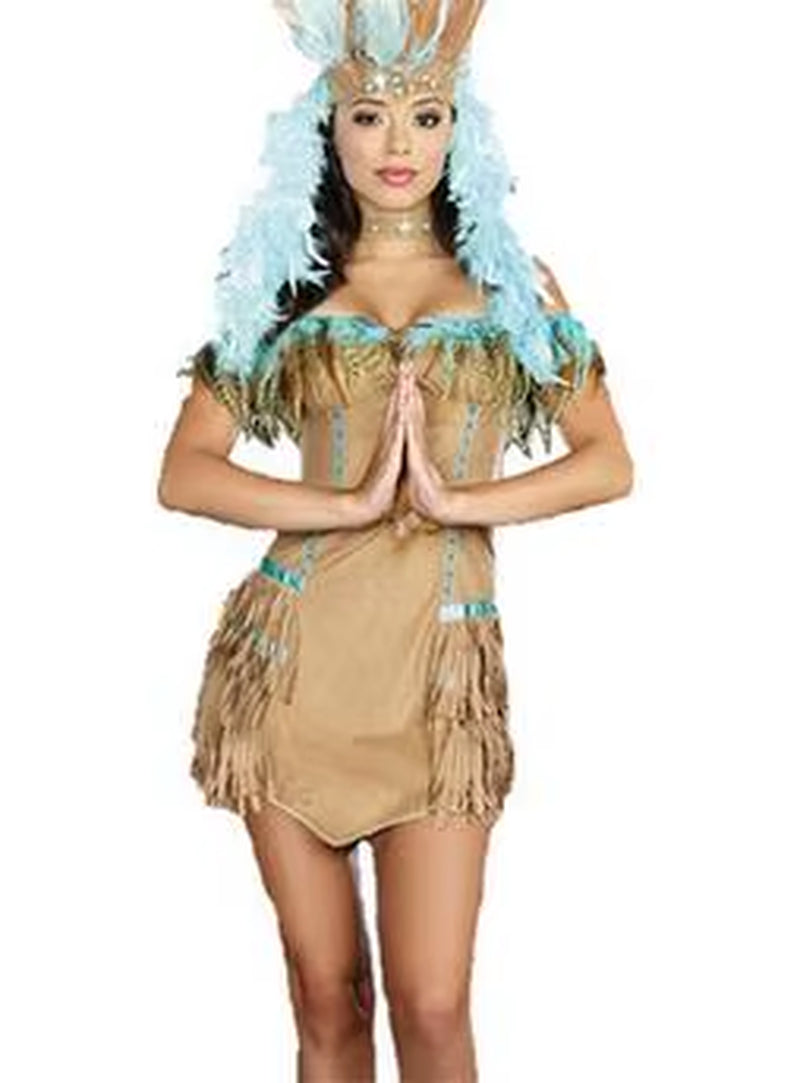 Free Shipping Superior Quality Hunter Women Pocahontas Adult Fancy Dress Halloween Cosplay Costume Aboriginals Chief Costume
