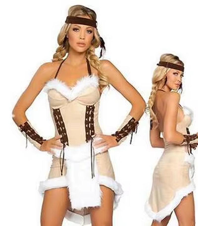 Free Shipping Superior Quality Hunter Women Pocahontas Adult Fancy Dress Halloween Cosplay Costume Aboriginals Chief Costume