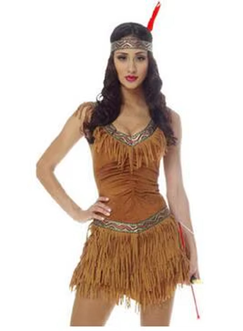 Free Shipping Superior Quality Hunter Women Pocahontas Adult Fancy Dress Halloween Cosplay Costume Aboriginals Chief Costume