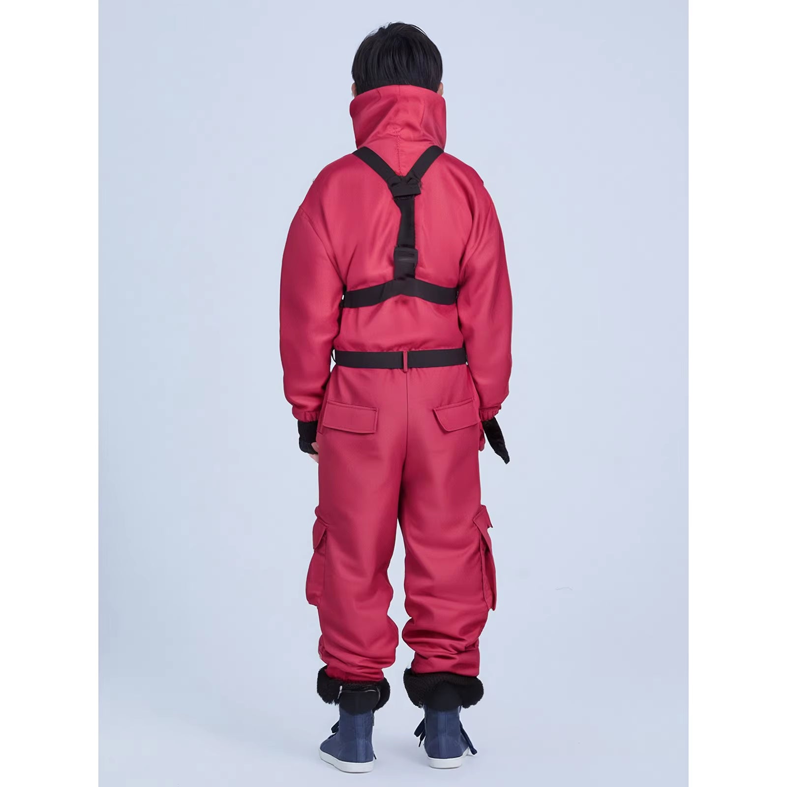 Children'S Long Sleeved Solid Color Red Jumpsuit Cosplay Clothing Tv Game Kids Pink Jumpsuit Costume Set (Gloves+Suspenders)