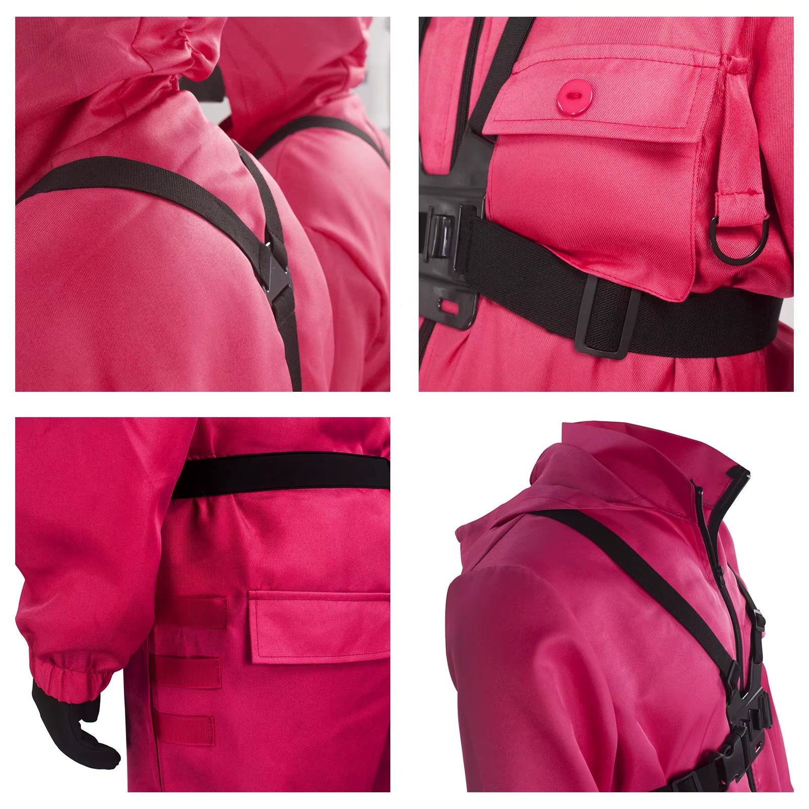 Children'S Long Sleeved Solid Color Red Jumpsuit Cosplay Clothing Tv Game Kids Pink Jumpsuit Costume Set (Gloves+Suspenders)