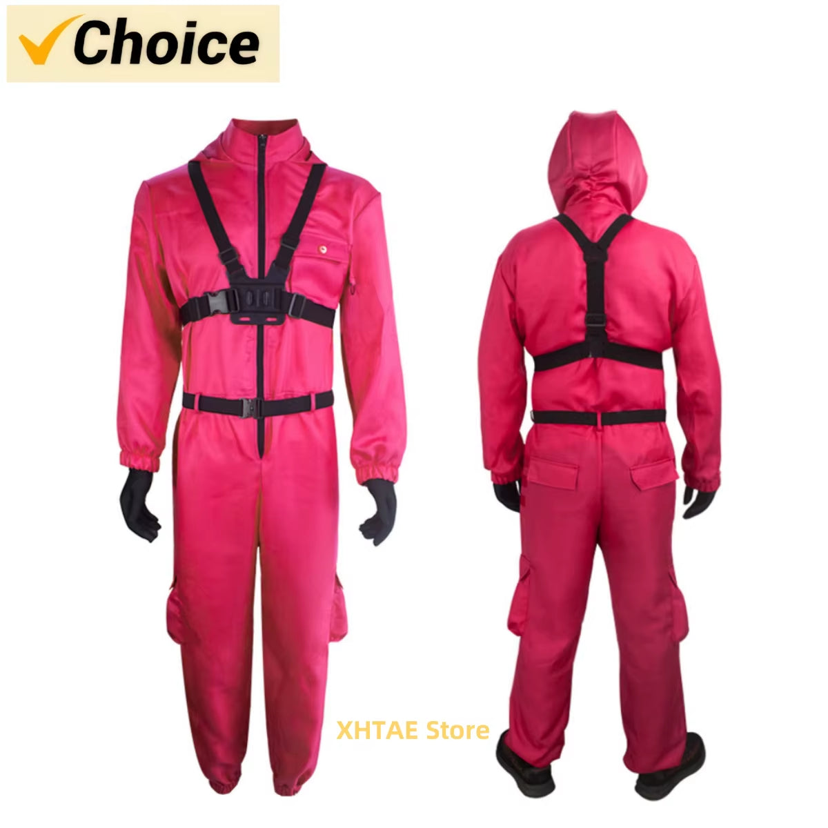 Children'S Long Sleeved Solid Color Red Jumpsuit Cosplay Clothing Tv Game Kids Pink Jumpsuit Costume Set (Gloves+Suspenders)