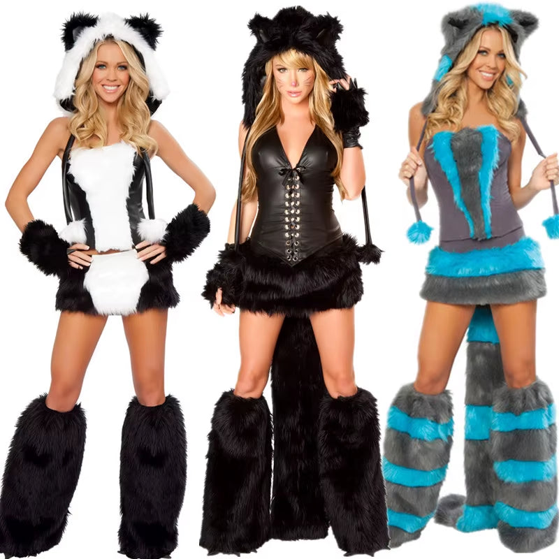 Adult Sexy Furry Animal Costume for Women Animal Costumes Halloween Carnival Rabbit Wolf Fox Cat Cosplay Furry Costumes Outfits