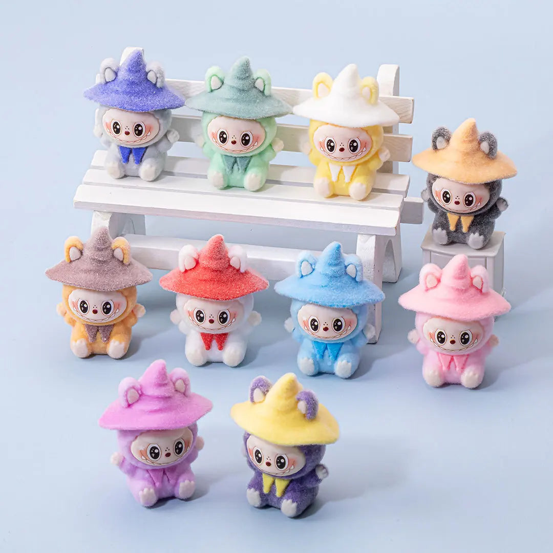 1-10Pcs Lububu Anime Magician Flocked DIY Action Figure Decorative Pendant Desktop Kawaii Dolls Car Ornaments Toy Christmas Gift