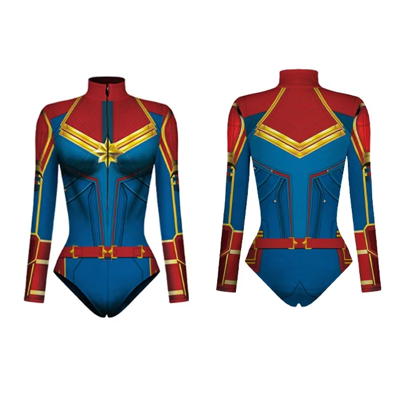 Superhero Spiderman Bodysuit for Women Captain America Cosplay 3D Print Long Sleeve Swimsuit Adult Halloween Carnival Costumes