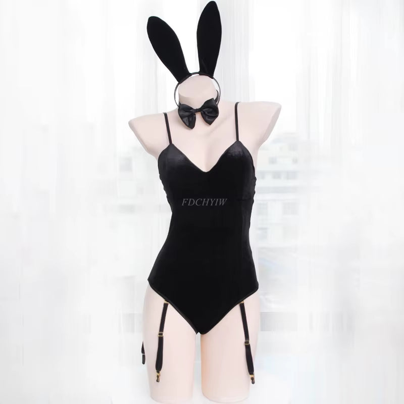 Japanese Sexy Bunny Girl Sleepwear Suit Female Women Cosplay Costume Jumpsuit Velvet Underwear Nightdress Cat Woman Costume