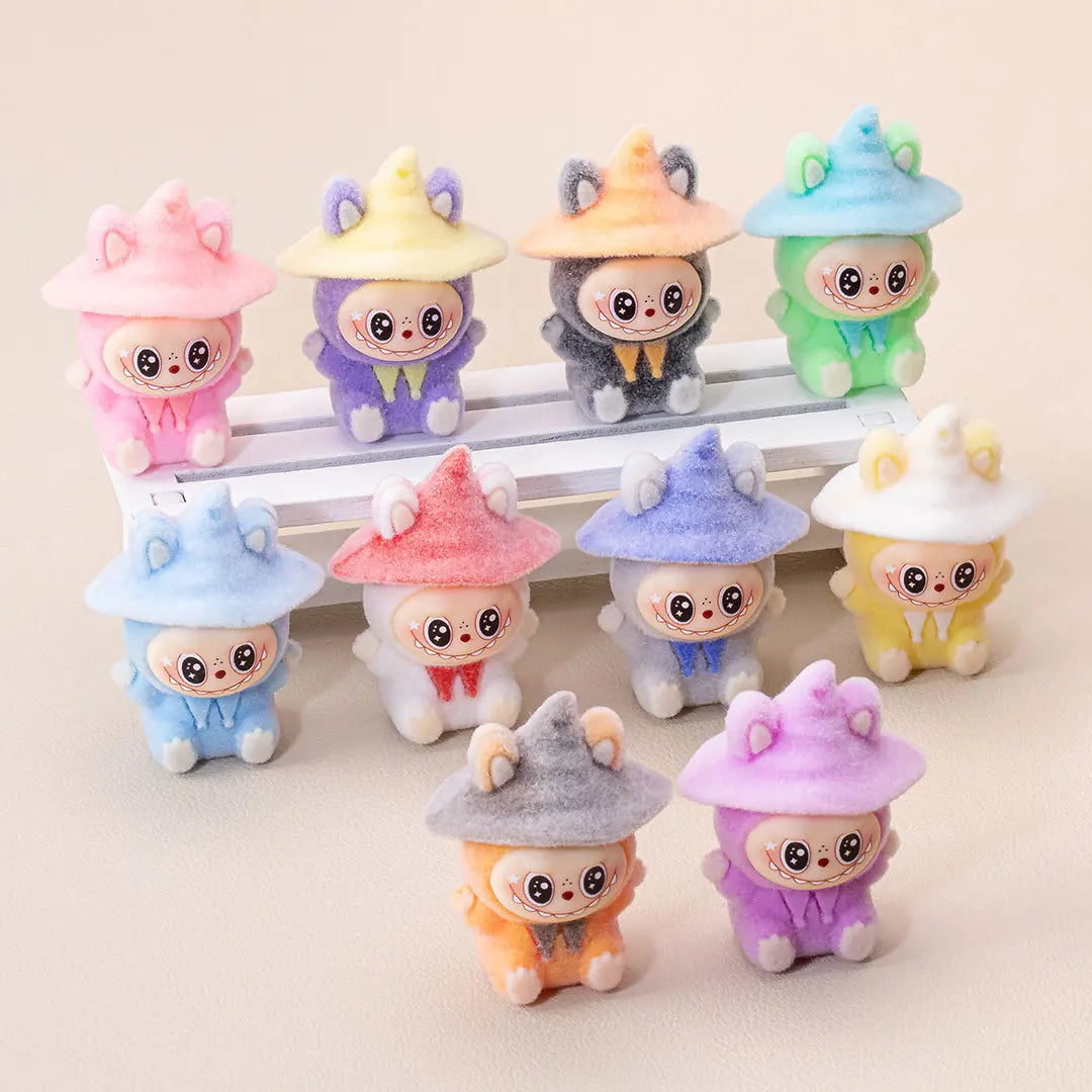 1-10Pcs Lububu Anime Magician Flocked DIY Action Figure Decorative Pendant Desktop Kawaii Dolls Car Ornaments Toy Christmas Gift