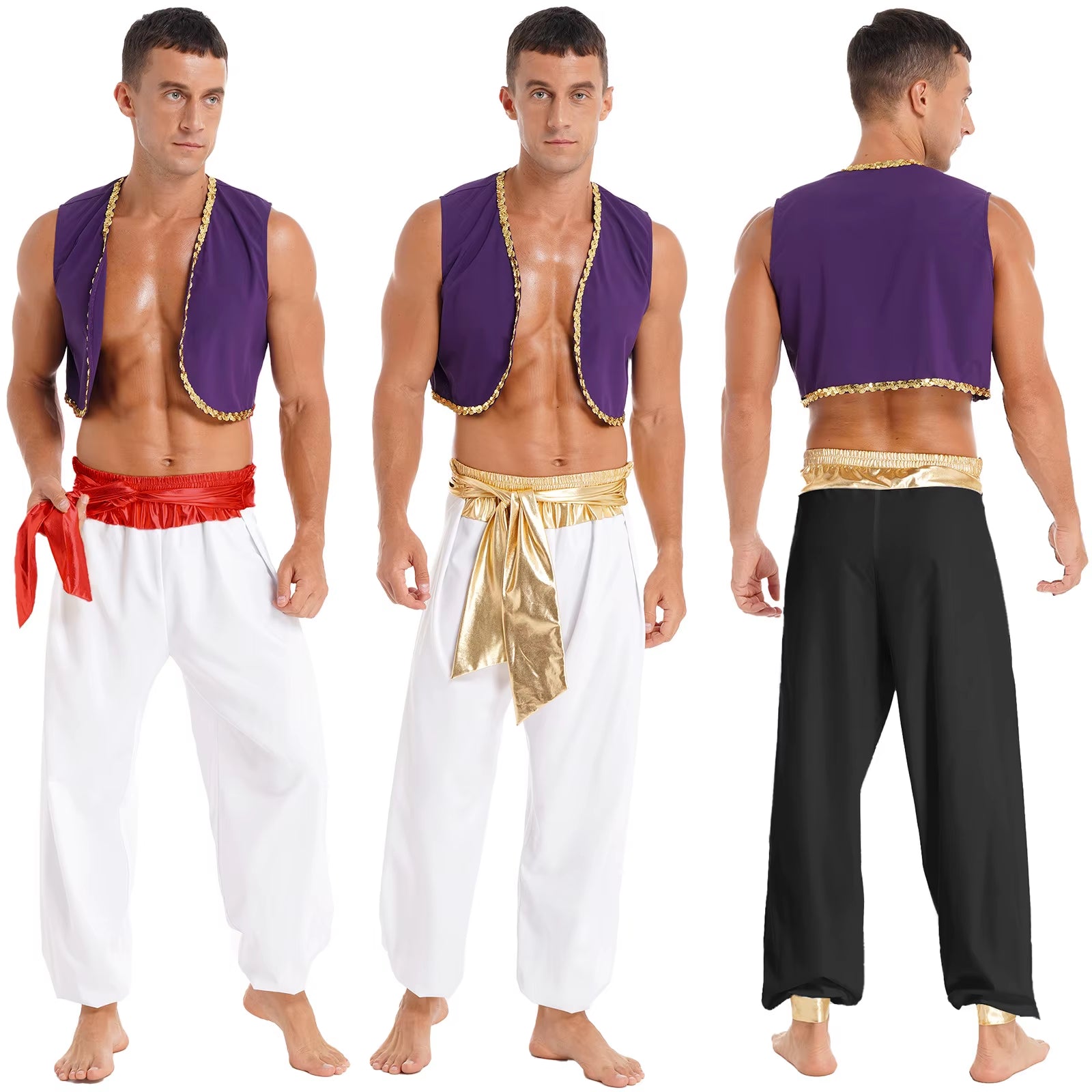 Aladin Costume Men Arabian Prince Cosplay Dress up Waistcoat Top Harem Pants Suit Halloween Theme Party Carnival Stage Dancewear