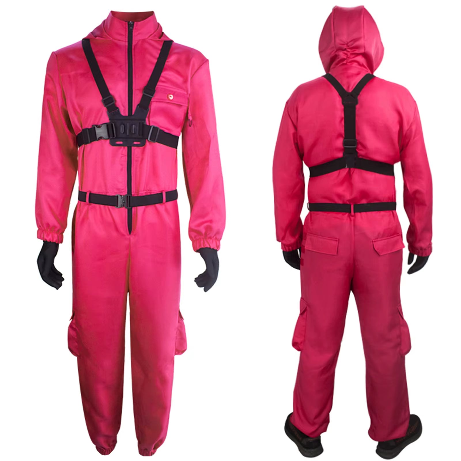 Children'S Long Sleeved Solid Color Red Jumpsuit Cosplay Clothing Tv Game Kids Pink Jumpsuit Costume Set (Gloves+Suspenders)