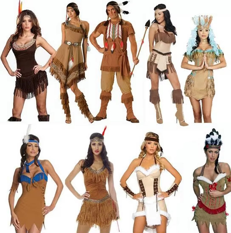 Free Shipping Superior Quality Hunter Women Pocahontas Adult Fancy Dress Halloween Cosplay Costume Aboriginals Chief Costume