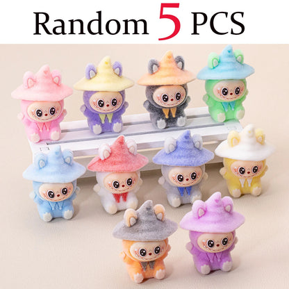 1-10Pcs Lububu Anime Magician Flocked DIY Action Figure Decorative Pendant Desktop Kawaii Dolls Car Ornaments Toy Christmas Gift