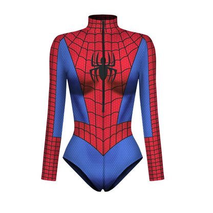 Superhero Spiderman Bodysuit for Women Captain America Cosplay 3D Print Long Sleeve Swimsuit Adult Halloween Carnival Costumes