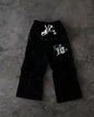 American Sweatpants Y2K Pants Men Gothic Hip Hop Letter Patch Retro Double Layer Design Baggy Elastic Waist Jogging Casual Pants