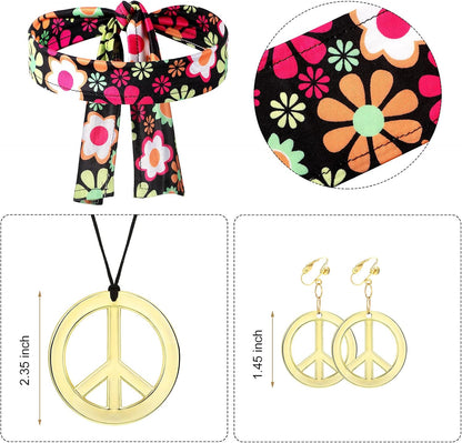 70S 60S Hippie Costume Set 70S Outfits Accessories for Carnival Party Halloween Women Disco Dress