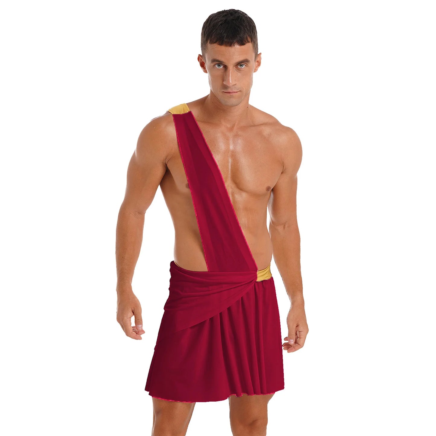 Men'S Ancient Greek God Halloween Party Costume Cosplay One Shoulder Strap Skirts Knight Warrior Theatrical Performance Outfit