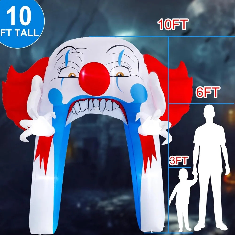 10 FT Halloween Inflatable Archway Outdoor Decoration with LED Light, Large Clown Blow up Yard Decor for Garden Lawn Party