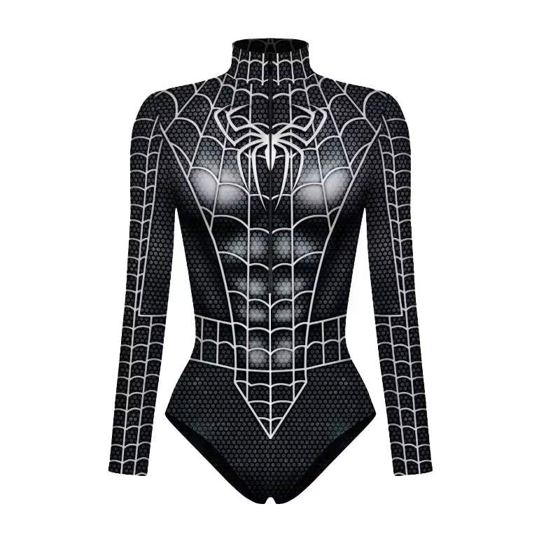 Superhero Spiderman Bodysuit for Women Captain America Cosplay 3D Print Long Sleeve Swimsuit Adult Halloween Carnival Costumes