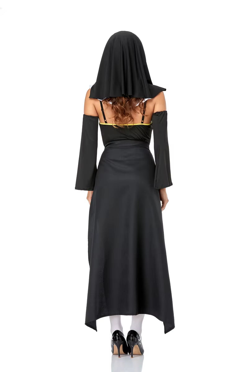 Full Set Sexy Bad Habit Nun Costume Women Exotic Role Play Uniform Adult Halloween Cosplay Religious Sister Fancy Dress