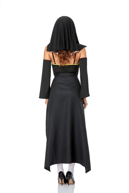 Full Set Sexy Bad Habit Nun Costume Women Exotic Role Play Uniform Adult Halloween Cosplay Religious Sister Fancy Dress