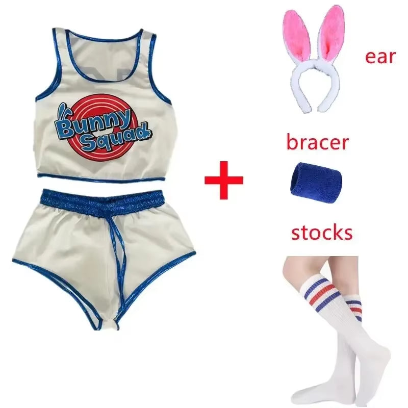 Space Lola Bunny Rabbit Cosplay Costume Rabbit Bunny Jam Costumes Women Girls Halloween Party Costumes Tops Shorts Outfit Set