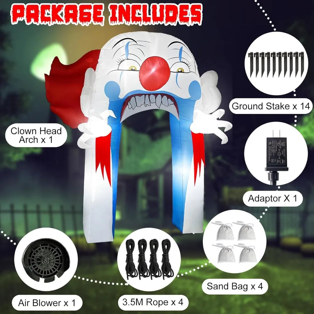 10 FT Halloween Inflatable Archway Outdoor Decoration with LED Light, Large Clown Blow up Yard Decor for Garden Lawn Party