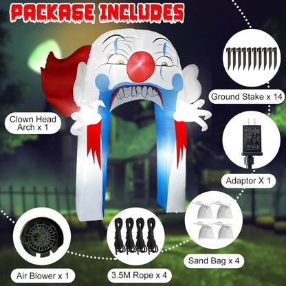 10 FT Halloween Inflatable Archway Outdoor Decoration with LED Light, Large Clown Blow up Yard Decor for Garden Lawn Party
