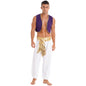Aladin Costume Men Arabian Prince Cosplay Dress up Waistcoat Top Harem Pants Suit Halloween Theme Party Carnival Stage Dancewear