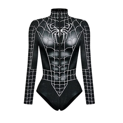 Superhero Spiderman Bodysuit for Women Captain America Cosplay 3D Print Long Sleeve Swimsuit Adult Halloween Carnival Costumes