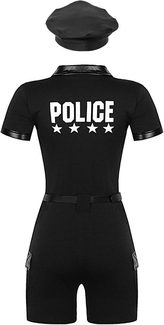 Women Police Costume Police Officer Uniform with Hat Complete Cop Outfit for Halloween Carnival Party