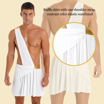 Men'S Ancient Greek God Halloween Party Costume Cosplay One Shoulder Strap Skirts Knight Warrior Theatrical Performance Outfit