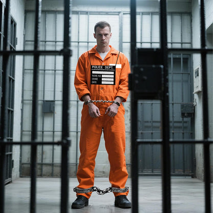 Prisoner Costume Men Orange Prisoner Jumpsuit Adult Jail Costume Halloween Cosplay Inmate Costume Set