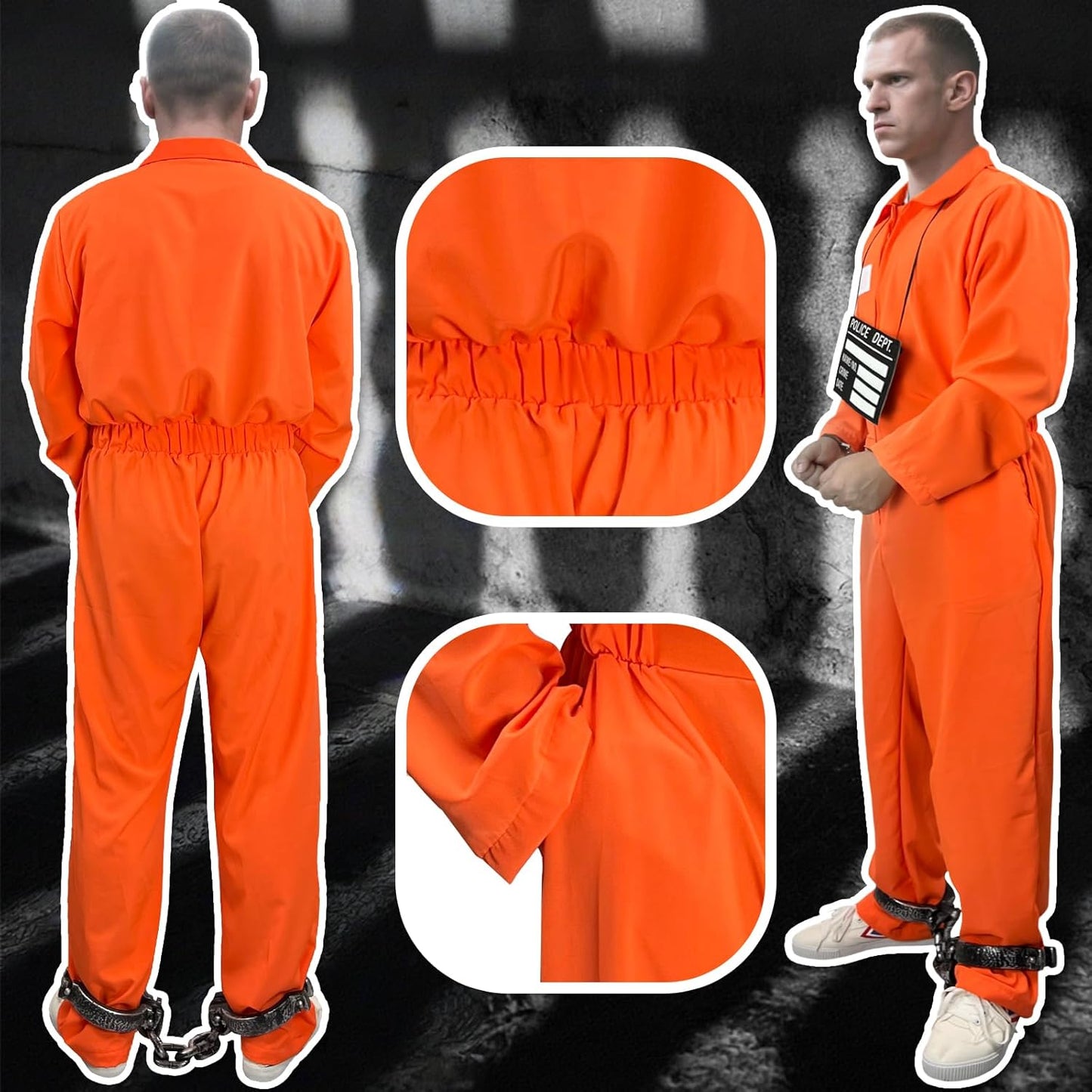 Prisoner Costume Men Orange Prisoner Jumpsuit Adult Jail Costume Halloween Cosplay Inmate Costume Set