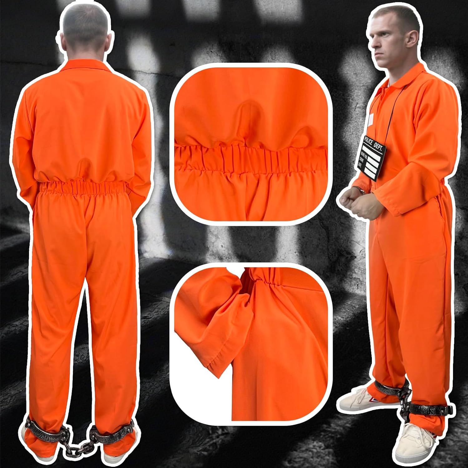 Prisoner Costume Men Orange Prisoner Jumpsuit Adult Jail Costume Halloween Cosplay Inmate Costume Set