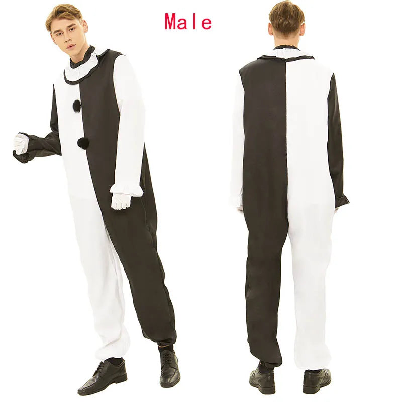 Terrifierr Cosplay Costume 1 Set Female or Male Horror Carnival Party Skin-Tight Killer Clowns Jumpsuit for Halloween Costume