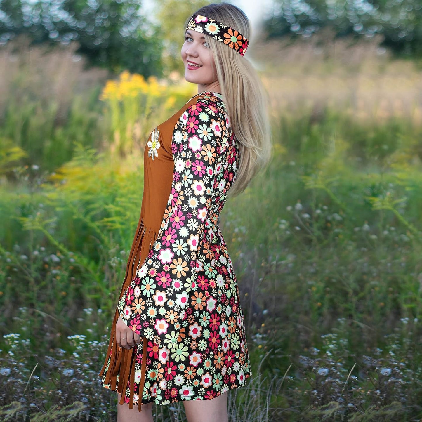70S 60S Hippie Costume Set 70S Outfits Accessories for Carnival Party Halloween Women Disco Dress