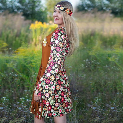 70S 60S Hippie Costume Set 70S Outfits Accessories for Carnival Party Halloween Women Disco Dress