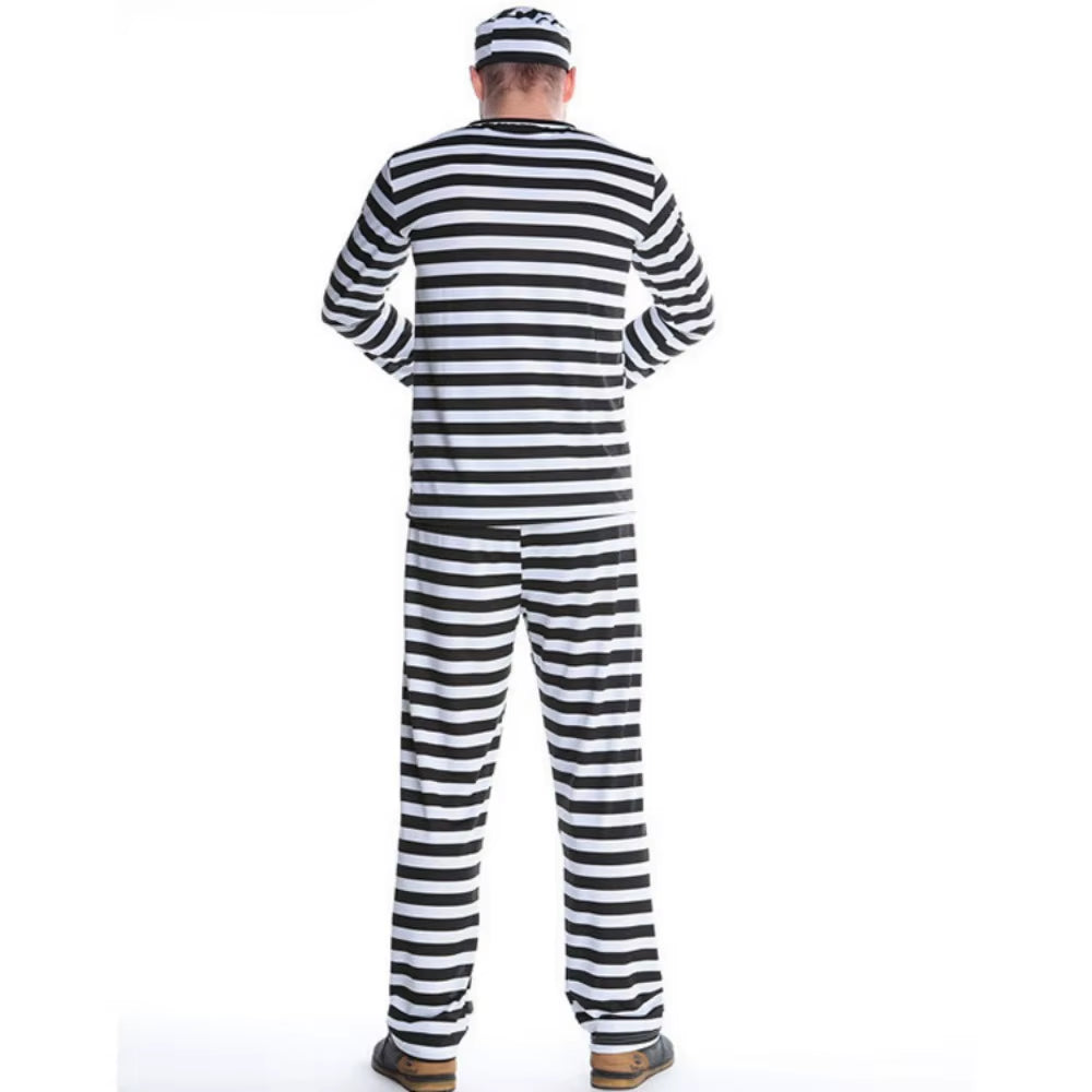CP Cospaly Convict Prisoner Costume Striped Halloween Cos Couple'S Convict Costume Classic Striped Halloween Costumes for Women