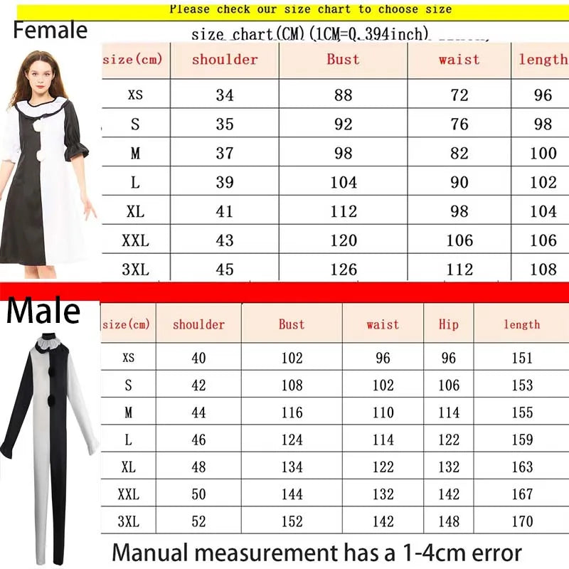 Terrifierr Cosplay Costume 1 Set Female or Male Horror Carnival Party Skin-Tight Killer Clowns Jumpsuit for Halloween Costume