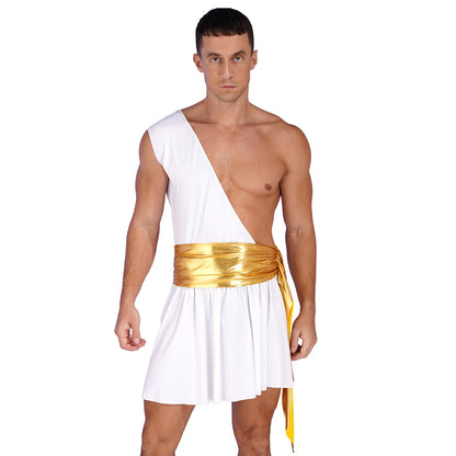 Mens Ancient Greek God Toga Gladiator Costumes Roman Emperor One Shoulder Sleeveless Robe Halloween Medieval Warrior Outfits