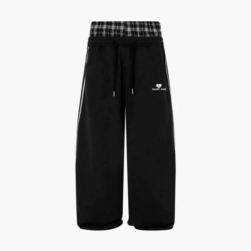 American Retro College Style Loose Fit Two-Piece Set with Double Waist Head Fake Bathroom Pants for Sports Leisure Fashion