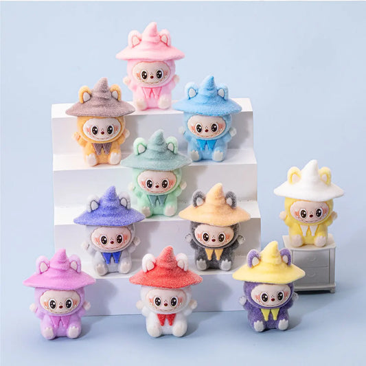 1-10Pcs Lububu Anime Magician Flocked DIY Action Figure Decorative Pendant Desktop Kawaii Dolls Car Ornaments Toy Christmas Gift