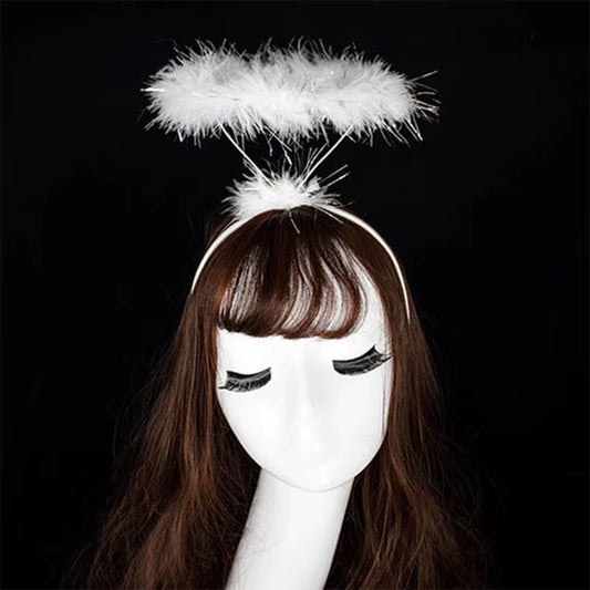 Adult Kids Angel Feather Halo Headband Women Men Halloween Birthday Costume Headpiece Stage Show Party Hair Hoop Photo Props