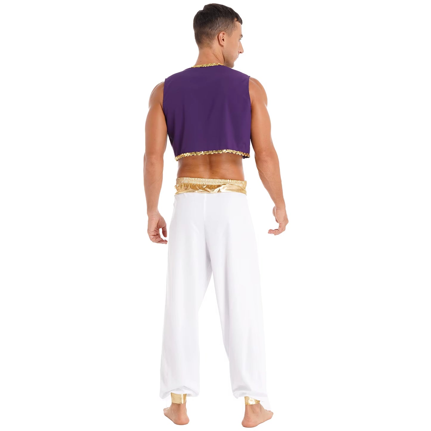 Aladin Costume Men Arabian Prince Cosplay Dress up Waistcoat Top Harem Pants Suit Halloween Theme Party Carnival Stage Dancewear
