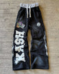 American Sweatpants Y2K Pants Men Gothic Hip Hop Letter Patch Retro Double Layer Design Baggy Elastic Waist Jogging Casual Pants