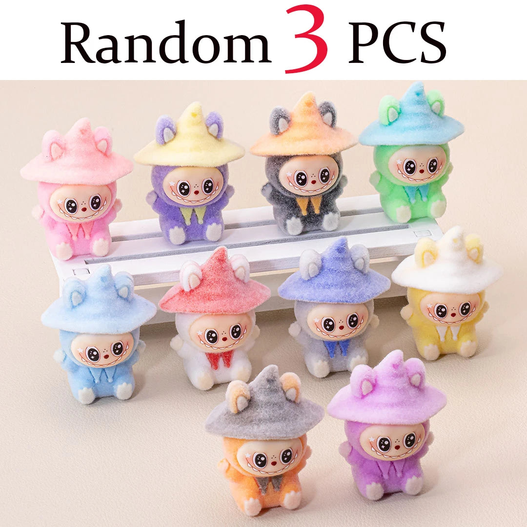 1-10Pcs Lububu Anime Magician Flocked DIY Action Figure Decorative Pendant Desktop Kawaii Dolls Car Ornaments Toy Christmas Gift