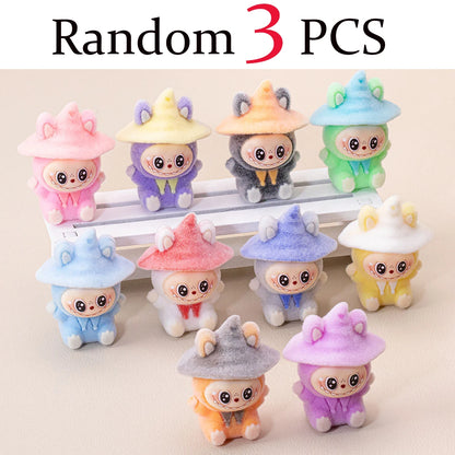 1-10Pcs Lububu Anime Magician Flocked DIY Action Figure Decorative Pendant Desktop Kawaii Dolls Car Ornaments Toy Christmas Gift