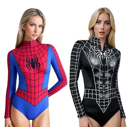 Superhero Spiderman Bodysuit for Women Captain America Cosplay 3D Print Long Sleeve Swimsuit Adult Halloween Carnival Costumes