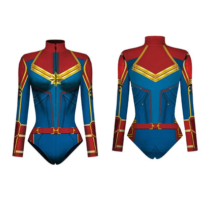 Superhero Spiderman Bodysuit for Women Captain America Cosplay 3D Print Long Sleeve Swimsuit Adult Halloween Carnival Costumes